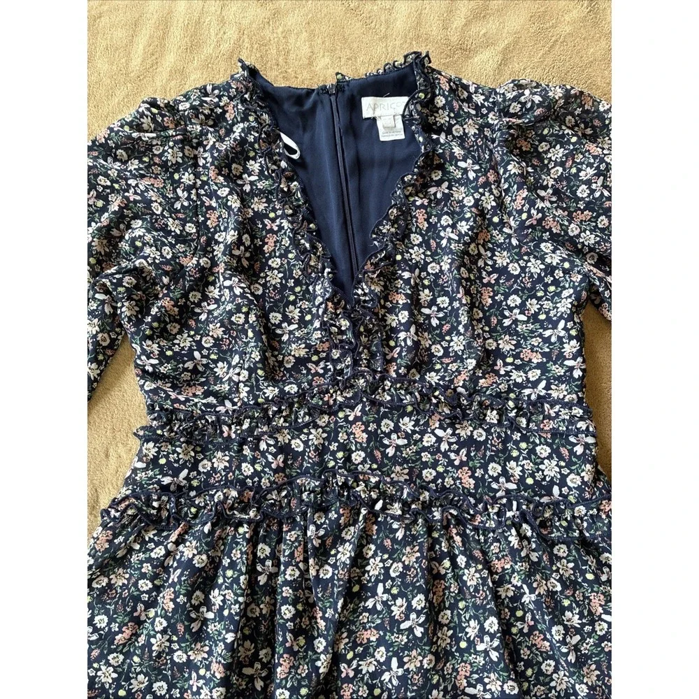 Women's Dress Size 8 Navy Floral Print Tiered Ruffles Cottagecore Romantic‎ Boho